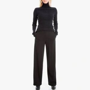 Max Studio London Pleated Wide Leg Ponte Pull-On Pants S 28x29 Black High Rise